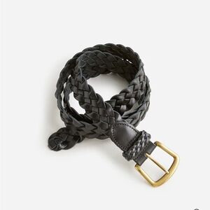 J. Crew Black Long braided Italian leather belt M/L